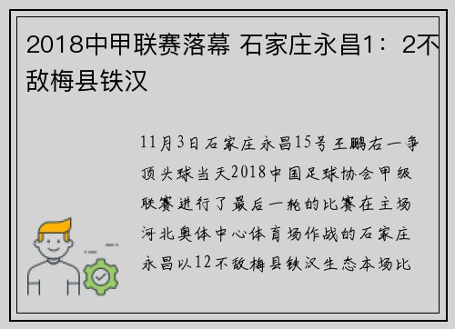 2018中甲联赛落幕 石家庄永昌1：2不敌梅县铁汉