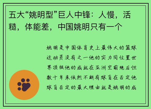五大“姚明型”巨人中锋：人慢，活糙，体能差，中国姚明只有一个